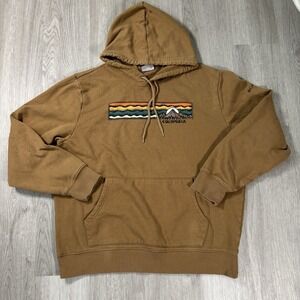 Columbia Men's Pullover Hoodie Tan Vibrant Colorful Mountains M